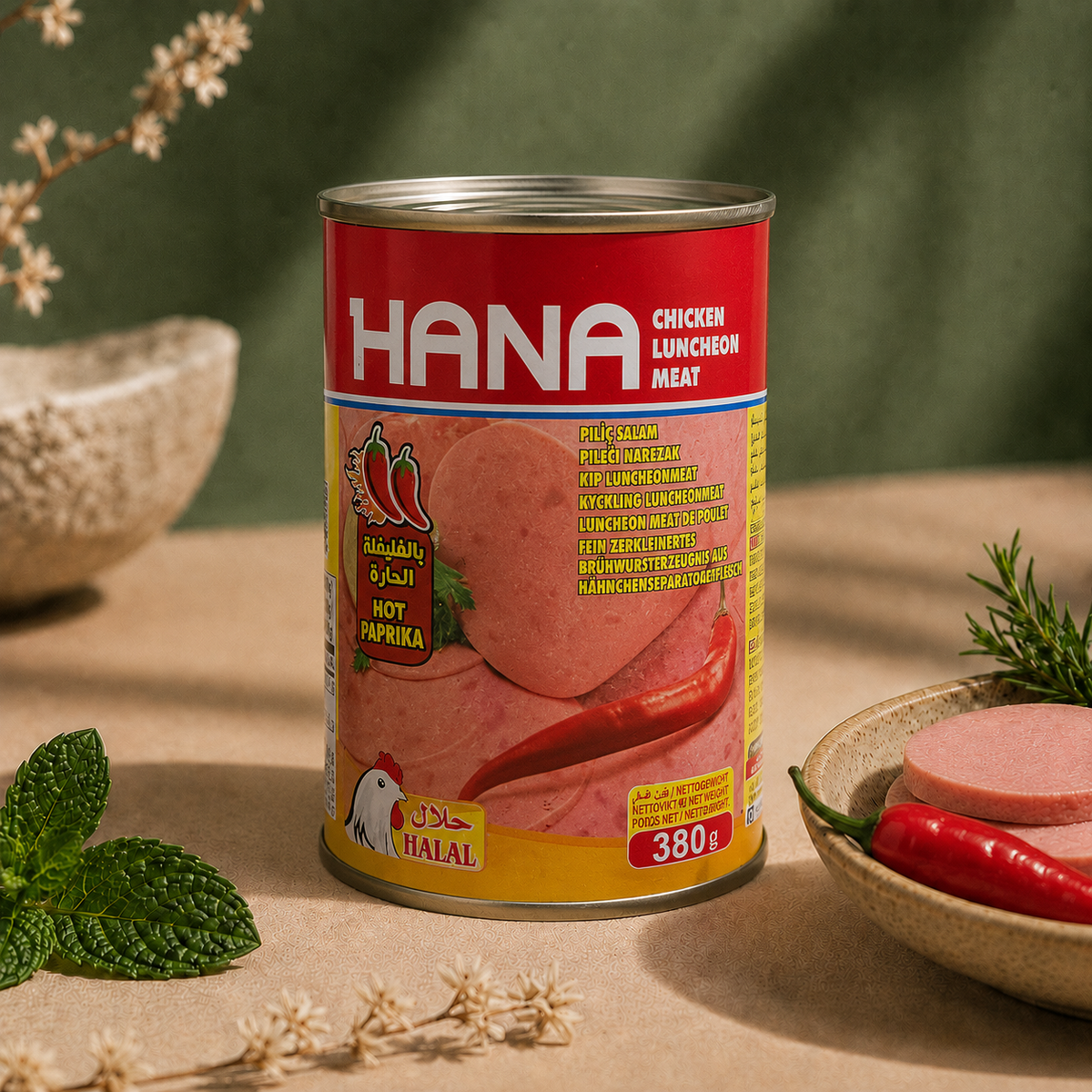 Hana Chicken Luncheon Meat Hot Paprika 380g