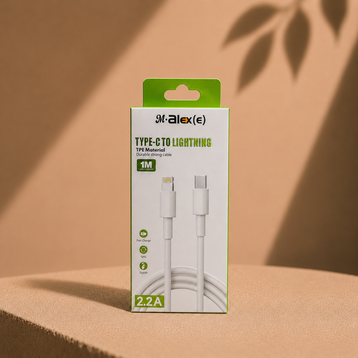 M.alex(e) كابل شحن سريع USB-C إلى Lightning بقدرة 2.2 أمبير وطول 1 متر